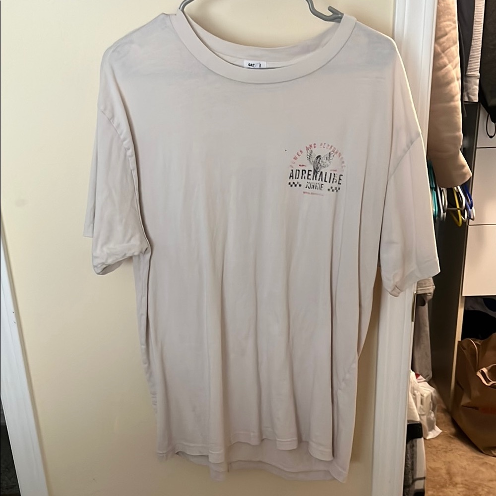 Cream Short Sleeve Tee with Minimalist Graphic